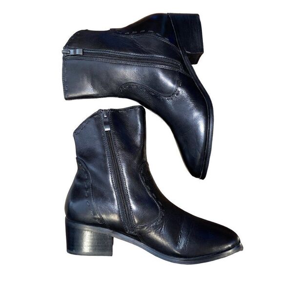 Everybody B.Z. Moda Black Leather Diagonal Seams Side Zip Ankle Boots SZ 36/6 - Picture 8 of 13